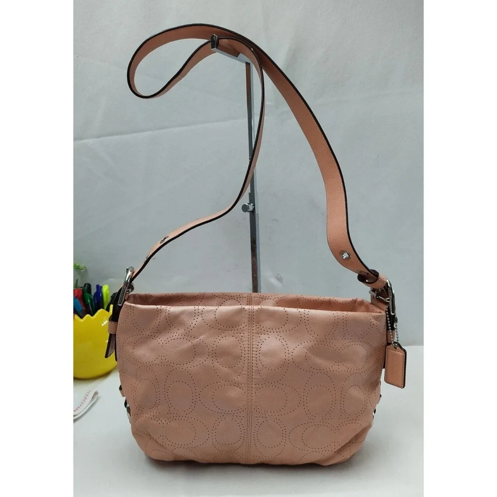 Coach Signature Petal Pink Leather Zipper Closure Crossbody Bag